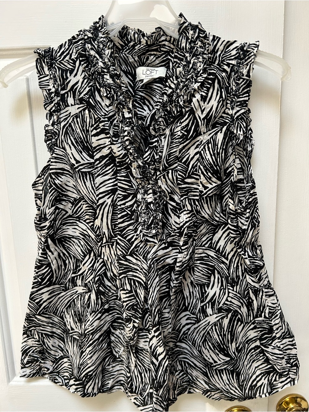 LOFT Black & White Ruffle Trim Sleeveless Camisole